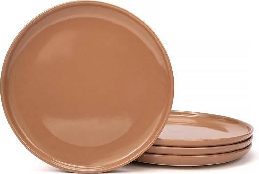 OTAGO 10.5" Stoneware Dinner Plates Set of 4, Plates with Partially Unglazed Base, Scratch Resistant Ceramic Dish Set, Microwave & Dishwasher Safe for Kitchen, Brown