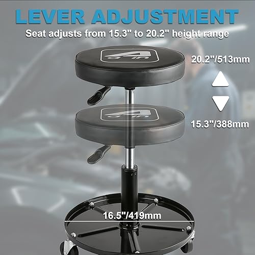 Miniatura 4 de Aain LT2A Asiento de rodillo mecánico resistente ajustable Asiento rodante ajustable con ruedas y bandeja de herramientas Negro