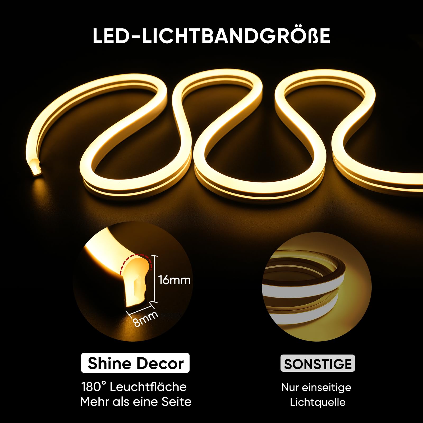 Shine Decor Neon LED Streifen 20m AC 230V IP65 Wasserdicht LED Band 120 leds/m Flexible Lichterketten Warmweiß