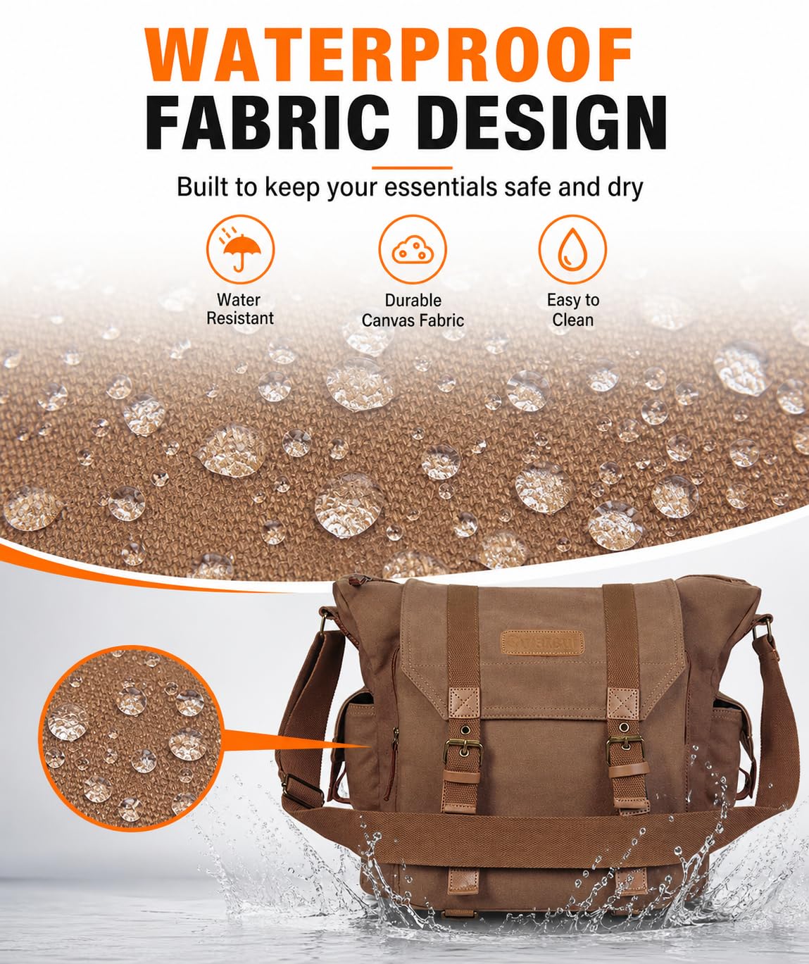 Cwatcun Bolsa para cámara Bolsas de Lona para cámara, Bolsa para cámara SLR, SLR/DSLR, cámara compacta, cámara de Sistema y Accesorios con Estuche extraíble Bolsa Mensajero, Café, L