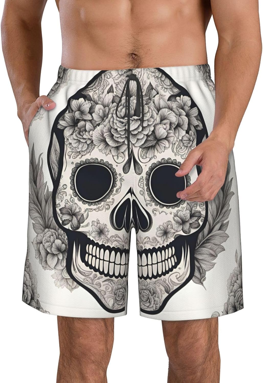 Mens Mexican Skull Print Beach Shorts,Casual Summer Shorts for Men,Quick Dry Polyester