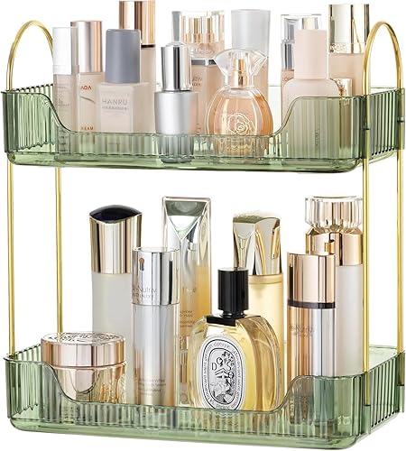 HBlife Organizador de baño de 2 niveles, organizador de maquillaje, bandeja de perfume, organizador de cuidado de la piel para baño, tocador,