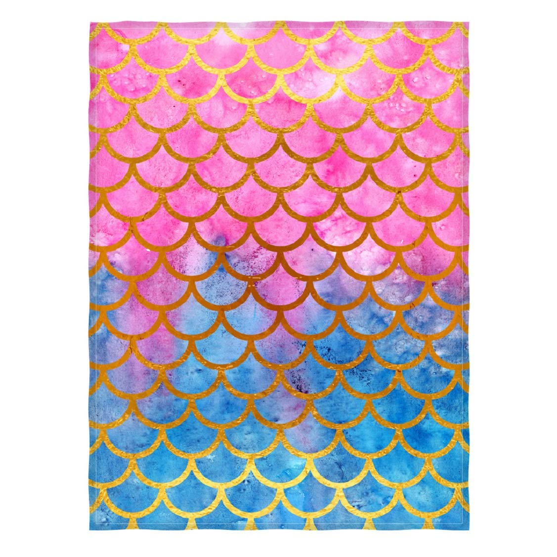 MimihomeMermaid Scales Blanket,Watercolor Fish Theme Throw Blanket Warm Fleece Blanket Girls for Sofa Couch Bed Chair, 80x58 Inch