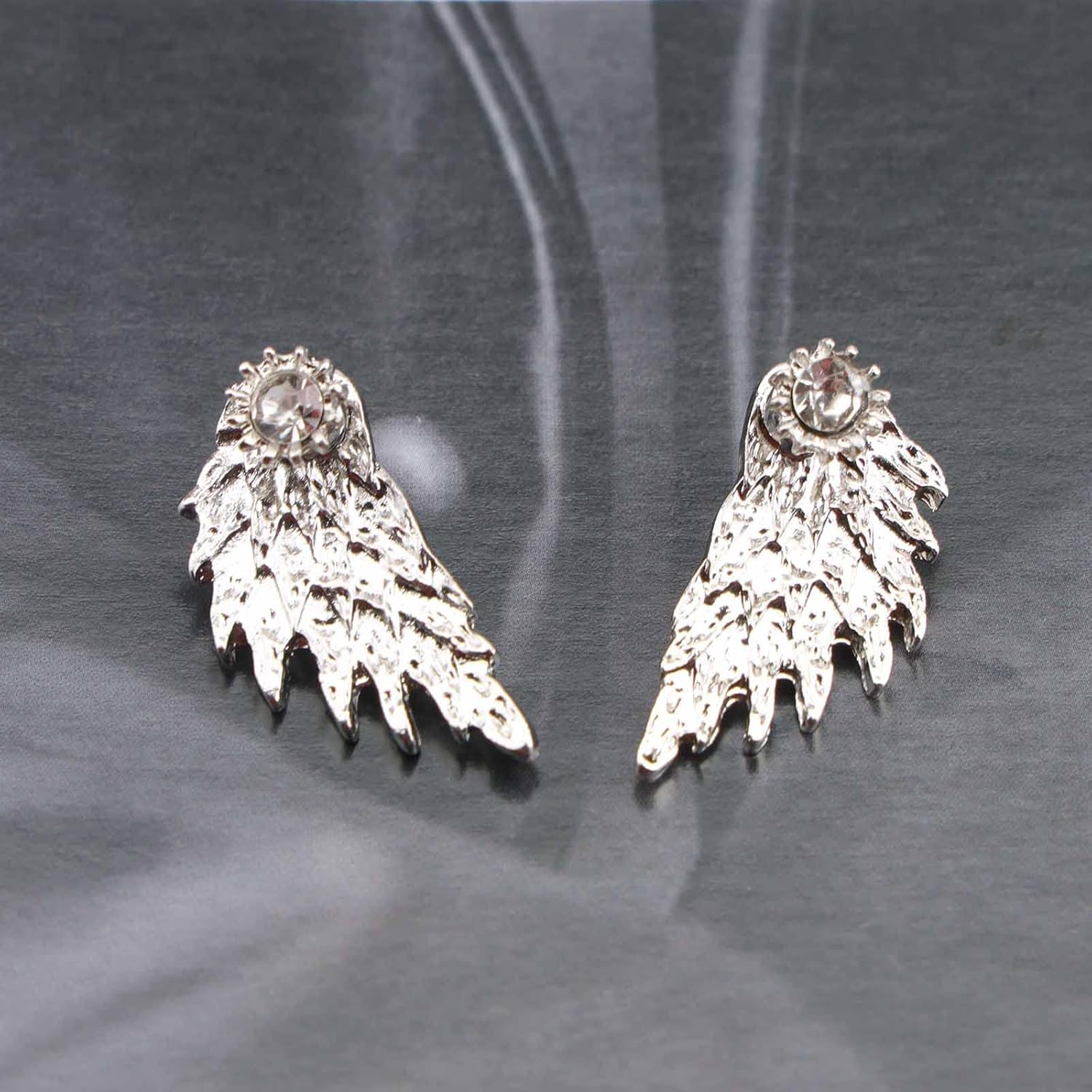 Bohemia Rhinestone Angel Wings Earrings Silver Feather Cz Stud Earrings Crystal Wings Ear Jacket Earrings Jewelry for Women - Image 4