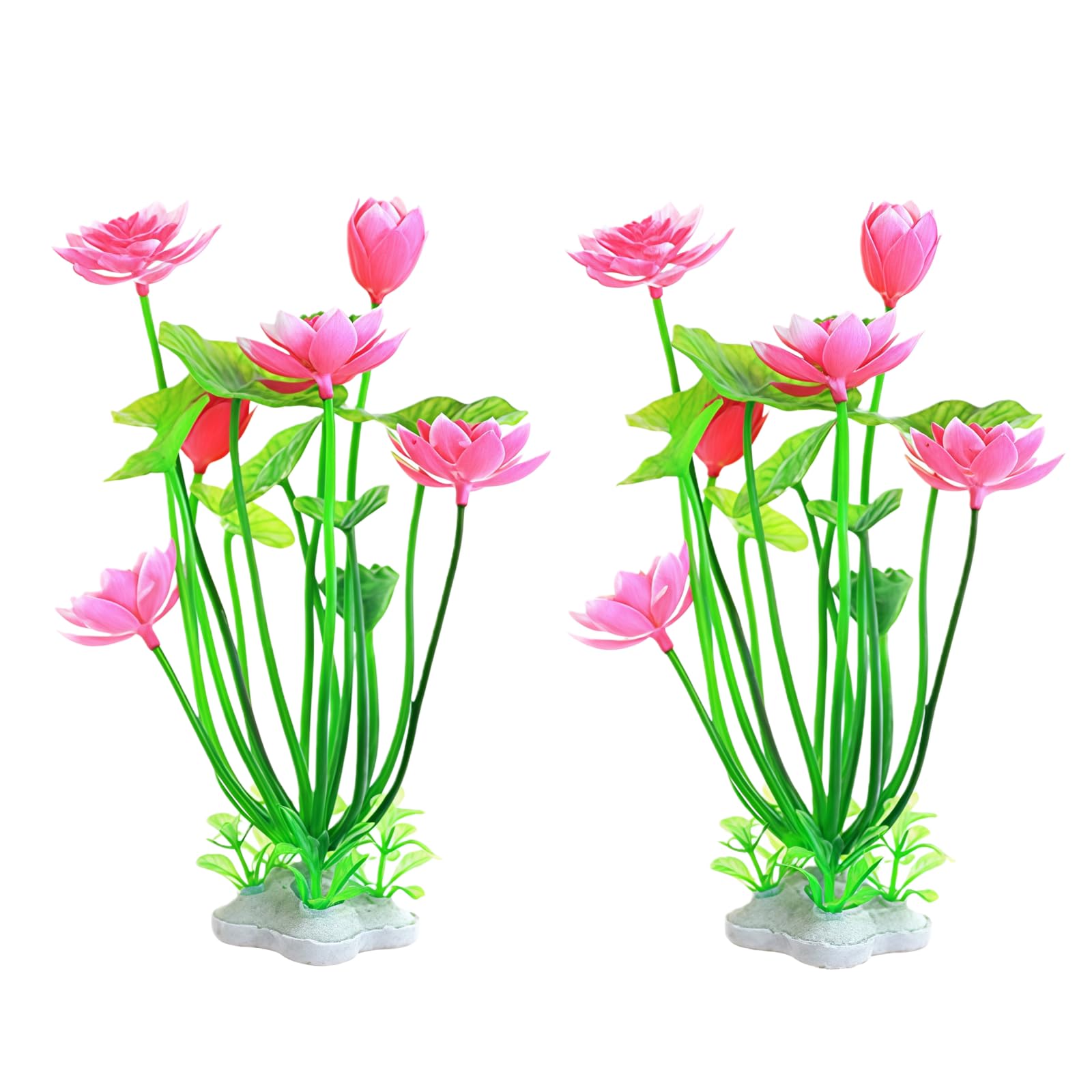 Clockjuan Green 2Pcs Artificial Water Plants, Aquatics Grass Flower Simulation Plastic Artificial Lotus Fish Tank Ornament Aquarium Décor