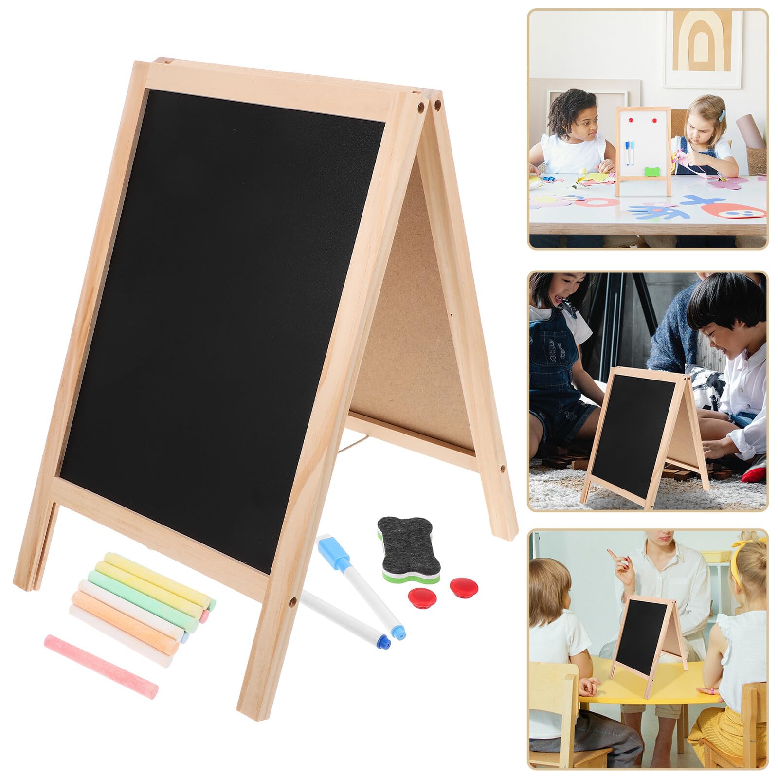 Beaupretty Lavagna Multifunzione Doppia Faccia in Legno 25X40 CM Lavagna Cancellabile a Secco Portatile per Bacheca degli Studenti per Casa e Scuola Strumento Educativo Colore Casuale