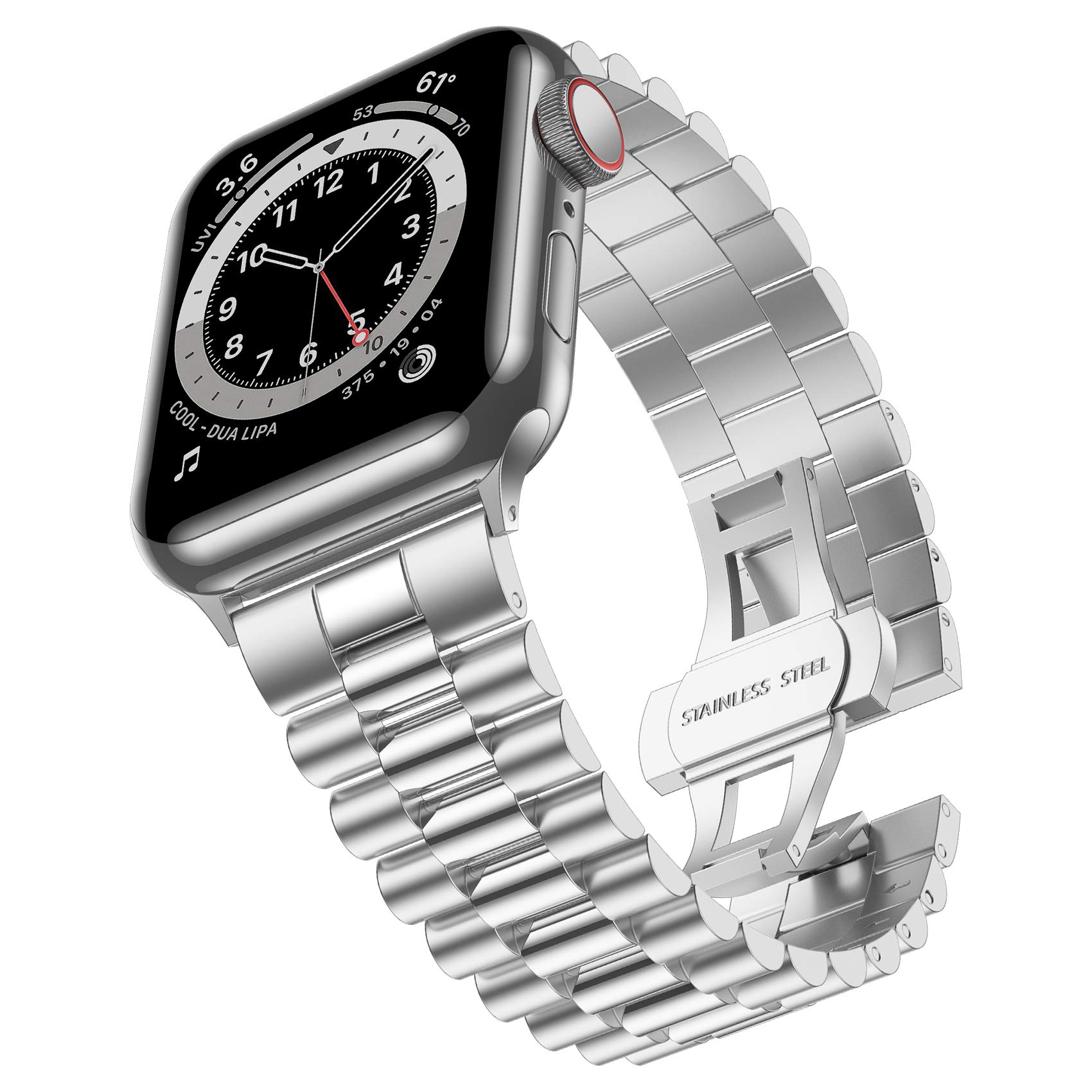 baozai Compatible with Apple Watch Band Series 9 49mm 45mm 44mm 42mm, Stainless Steel iWatch Band with Butterfly Folding Clasp for iWatch Band Ultra2/Ultra/Series 9/8/7/6/5/4/3/2/1
