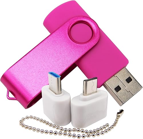 Memoria USB de 2 GB con memoria USB con 1 OTG (Micro USB) y 1 adaptador tipo C (USB-C) para teléfono móvil (rosa)