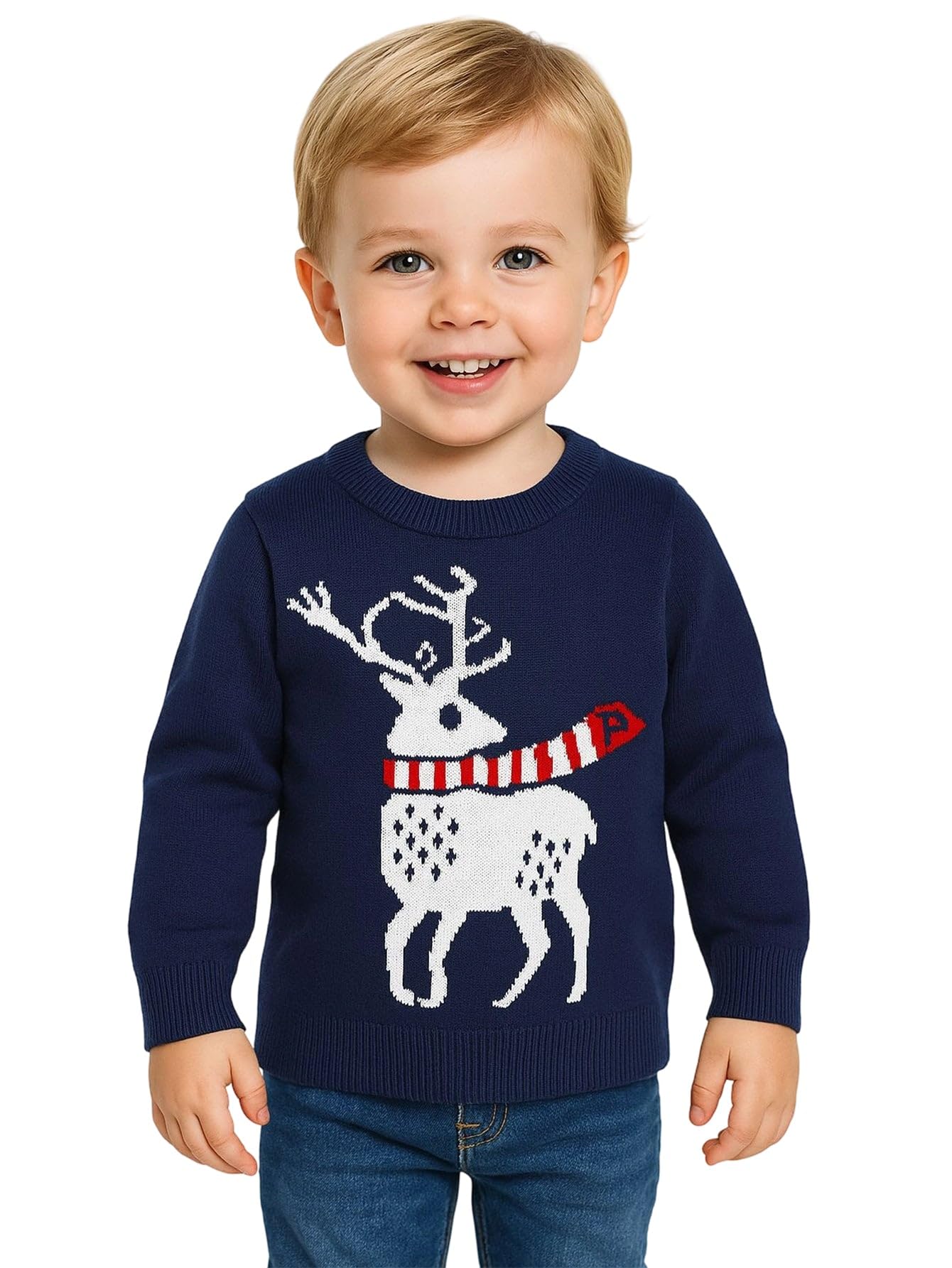 HILEELANG Toddler Boy Girl Christmas Sweater Pullover Reindeer Elk Snowman Sweatshirts Tops