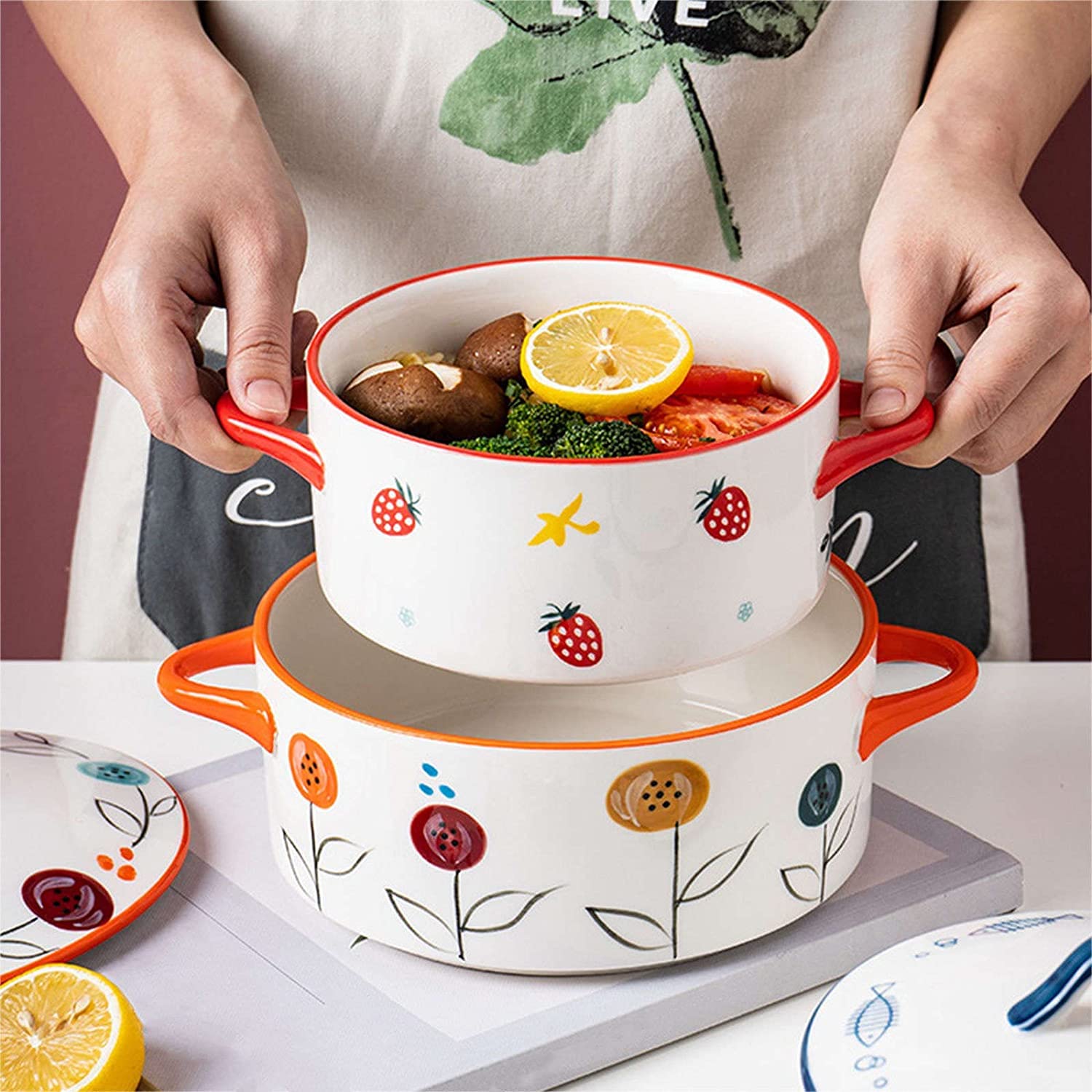 Bols à soupe en céramique, bols à tasse for petit-déjeuner, bol à nouilles, bol à soupe à l'oignon avec couvercle et poignée, bol à ramen en céramique avec couvercle, bol à petit-déjeuner coloré, bol