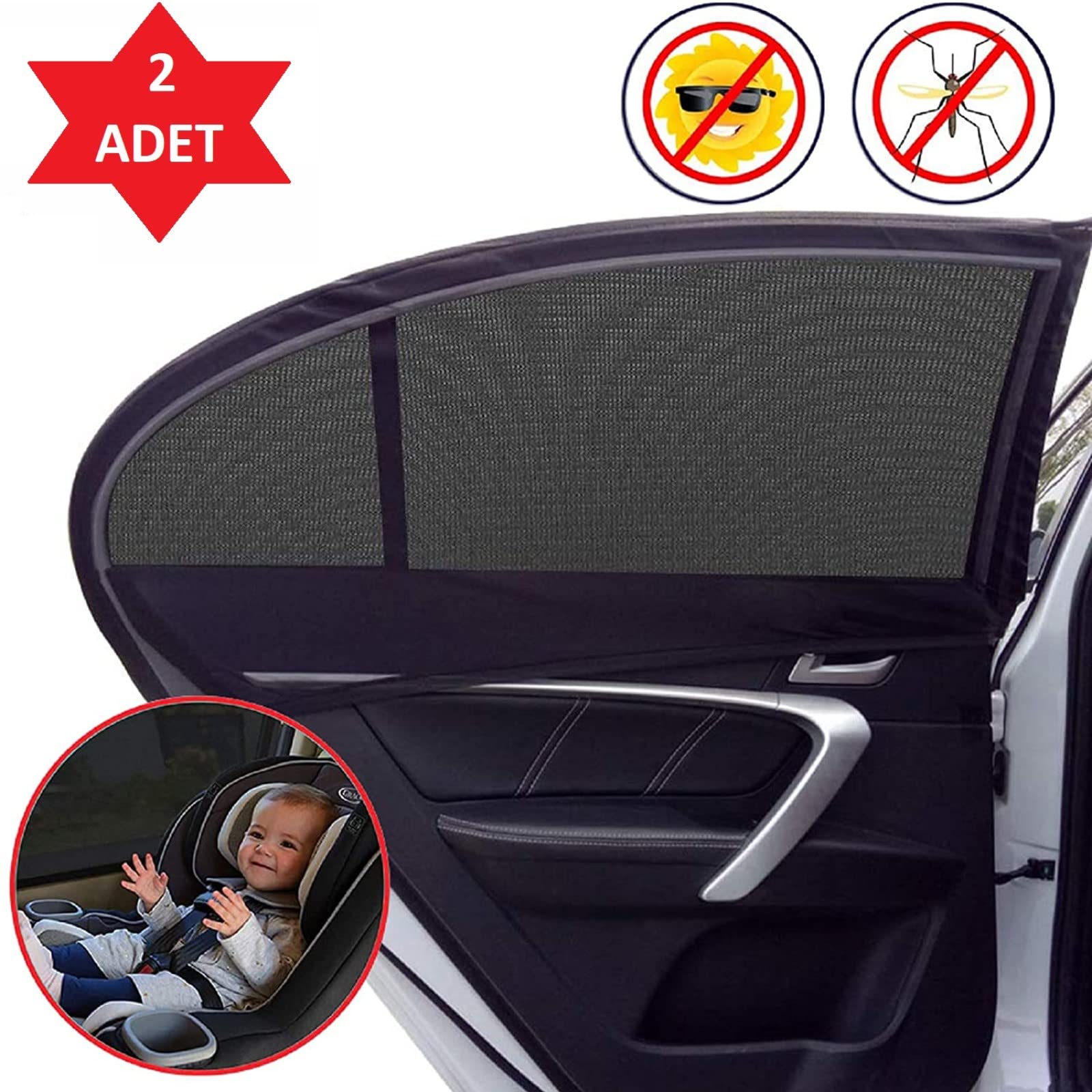 Ankaflex-2 Adet Araba Yan Pencere Güneşlik Bebek için Araç Perde Oto Makam Seyahat Perdesi Cibinlik