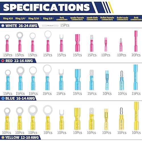Vista 21 de haisstronica 520 conectores de alambre termorretráctiles de grado marino, kit de conectores eléctricos de cobre rojo estañado, calibre 16-14, 22-16