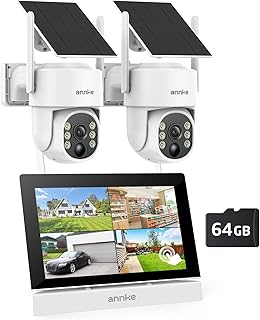ANNKE Outdoor Surveillance Camera Set with 4CH 7 Inch Monitor, 2 x 4MP PT Outdoor Surveillance Camera, Solar Battery, 270°…