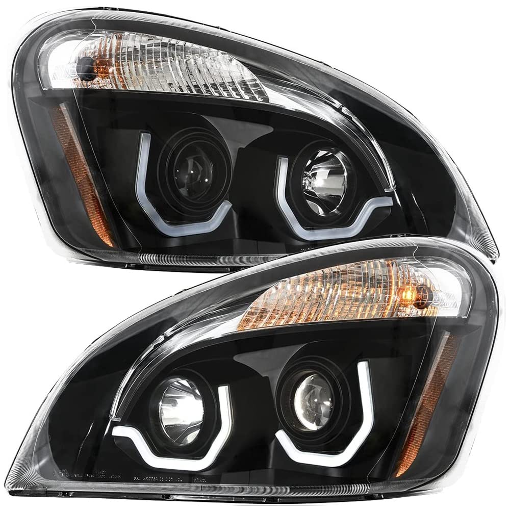 EPIC LIGHTING OE Style Halogen Headlights Black Bezel w/White LED Running Light Assembly Replacement for FREIGHTLINER 08-17 CASCADIA [ A0651907006 A0651907007 ] Pair