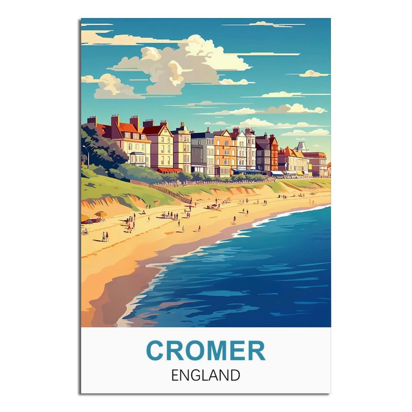 iPuzou Cromer England Vintage Travel Poster 12x18inch(30x45cm) Canvas Wall Decor, Wall Art Posters Prints Paintings Pictures for Living Room