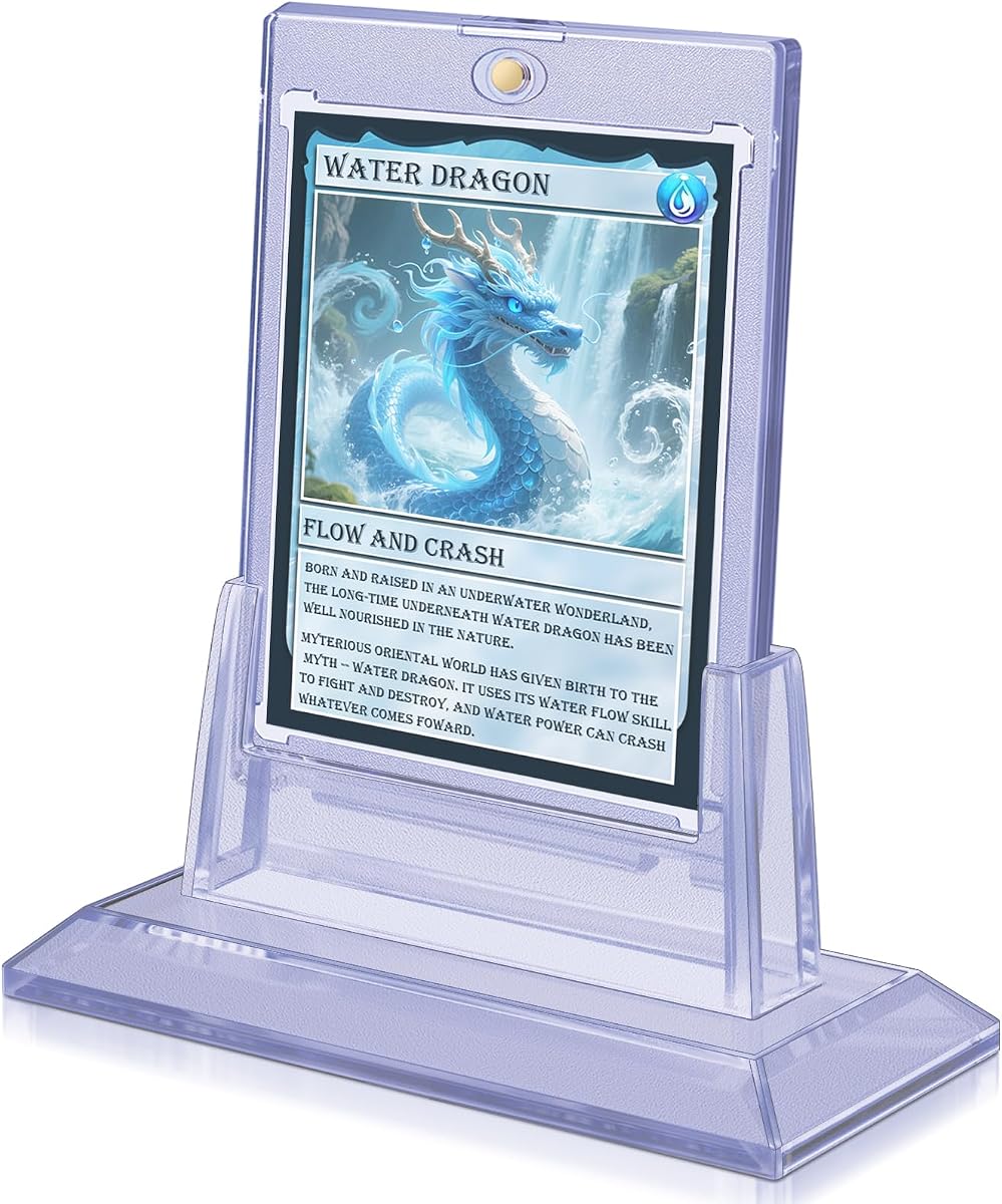 Magnetic Card Holders for Trading Cards, 35pt Acrylic Baseball Card Holders Display Case Fit for Sports Cards, TCG MTG Cards, Hard Plastic Card Protectors with Card Stands (1 Holder & 1 Stand)