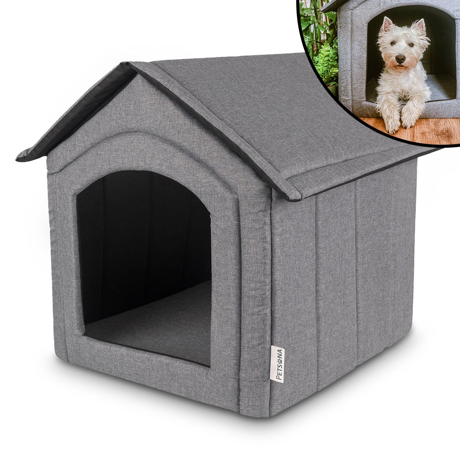 Petsona Pet House For Dogs Cats Foldable Shelter Bed For Animals Waterproof Washable With Removable Cushion Size XL, Grey