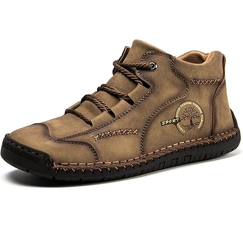 Govicta Mens Leather Ankle Chukka Boots Casual Shoes Loafers Flat Shoes Vintage Hand Stitching Comfort Soft Breathable Lace-up Lightweight Fashionable Flats Oxford Shoes