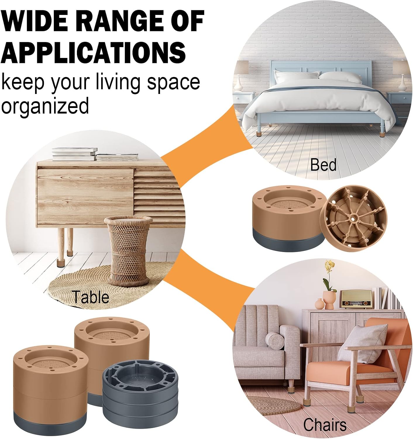 Treela 16 Set Furniture Risers Adjustable Bed Table Risers, Brown