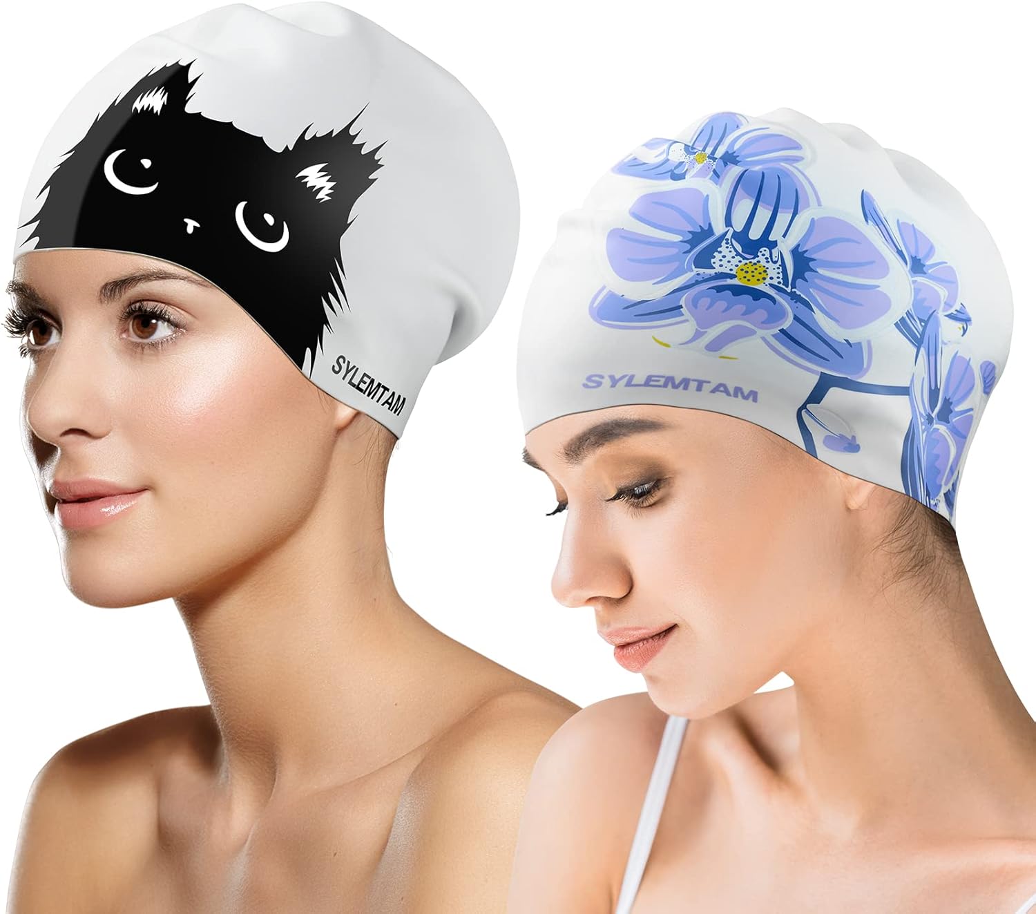 SYLEMTAM Swim Cap for Women, Silicone Swimming Caps