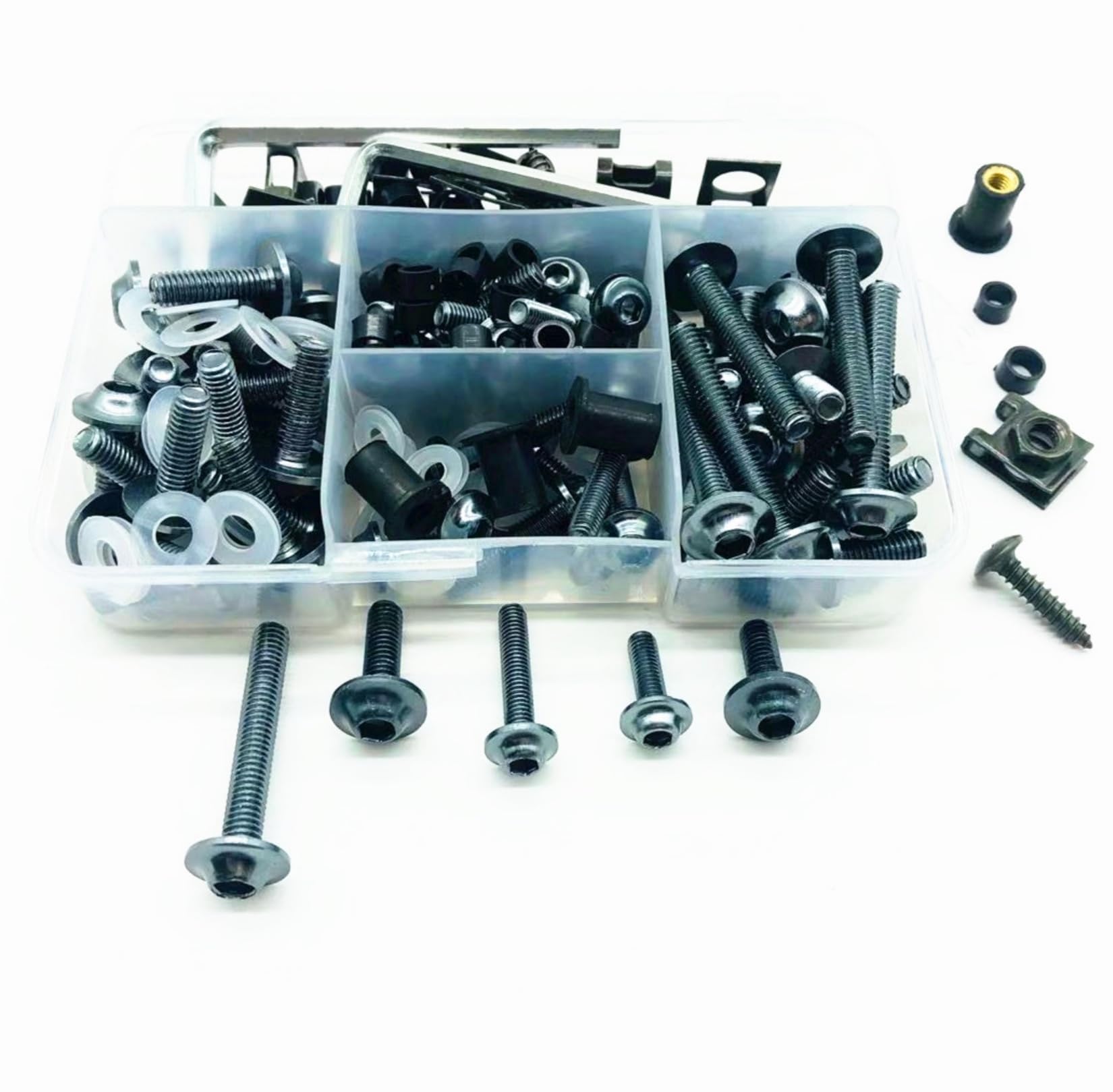 Motorcycle Fairing Bolt Kit Aluminum, M5 M6 Motorcycle Windscreen Screws 177pcs, Fasteners Fairing Bolts Nut Clips Kit, Mounting Kits Washers Nuts Screws Assortment for Sport Bikes (Titanium TAI)