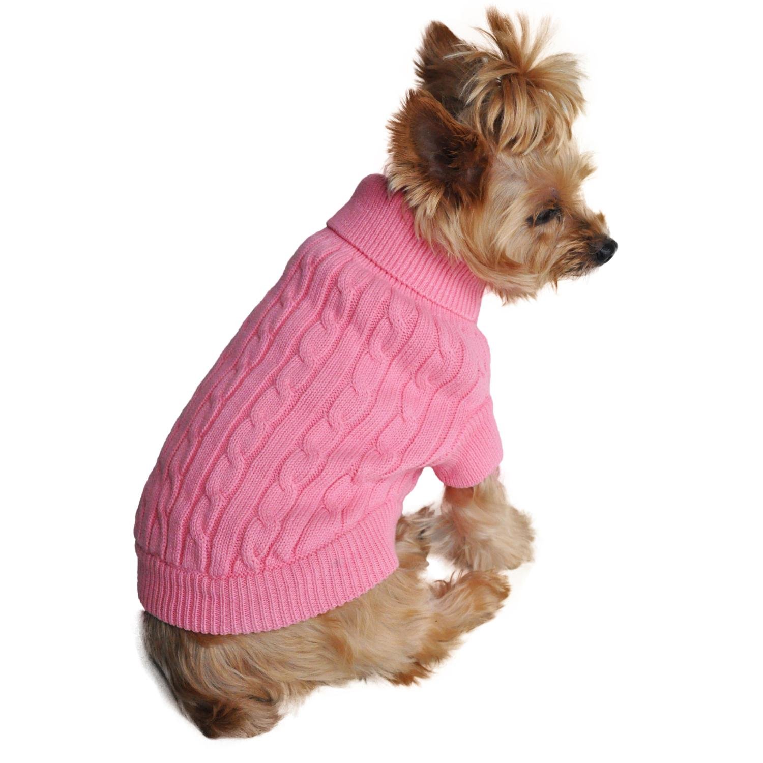 Combed Cotton Cable Knit Dog Sweater (Small, Candy Pink)