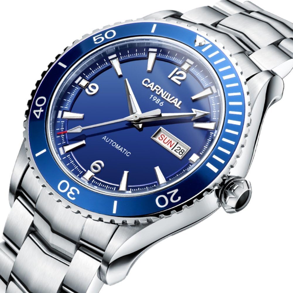 メンズ自動機械腕時計ブラックダイヤルセラミックベゼルサファイアガラス防水ステンレススチールWatch ブルー Amazonで販売中 メンズ自動機械腕時計ブラックダイヤルセラミックベゼルサファイアガラス防水ステンレススチールWatch ブルー Amazonで販売中