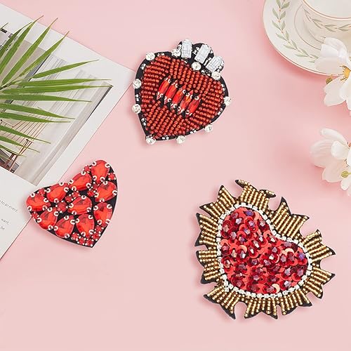 Miniatura 7 de INFUNLY 9 parches con cuentas de diamantes de imitación en forma de corazón, adornos de diamantes de imitación rojos, parches de cristal para coser