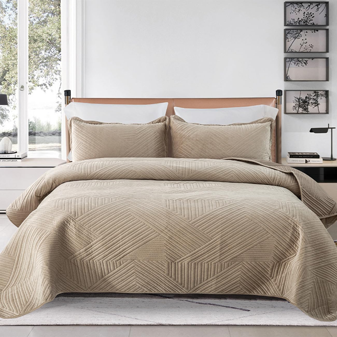 Colcha Cama, Suaves y Ligeras, Modernas - Terciopelo de Leche Extrasuave, Cubrecama Moderno y Elegante Tejido Fino, Cubre Cama Multiusos, para Todas Las Estaciones,Gris,220 * 240cm