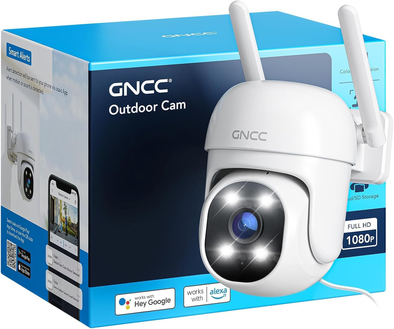 2.4GHz Outdoor Security Camera, 1080P Cameras for Home Security with Motion Detection and Siren, 2-Way Audio, Color Night Vision, App Control, 24/7 SD Storage, Cloud Storage, Waterproof,(1-Pack)