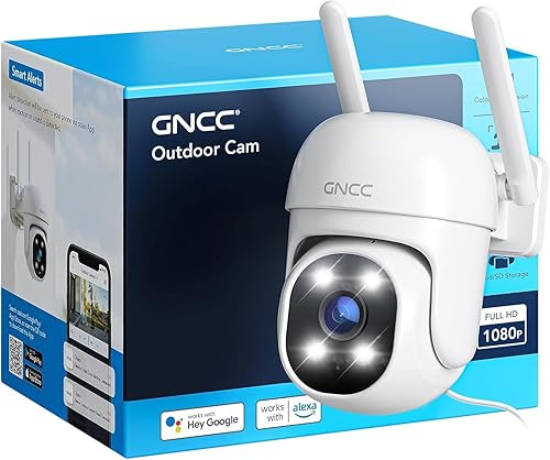 GNCC GK2 Outdoor Security Camera, 1080P 355° Pan Tilt Camera, Color Night Vision, AI Motion Tracking, 2-Way Audio, IP65 Waterproof, 24/7 Wired