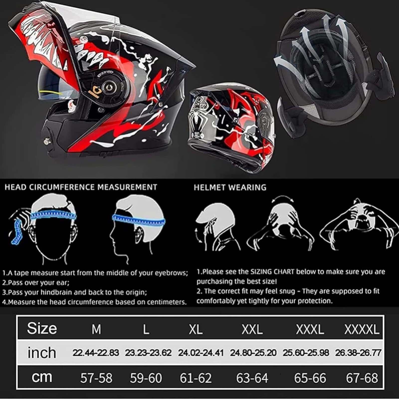 Kask szczękowy na motocykl, modułowy kask motocyklowy z podwójnym wizjerem, kask wyścigowy, z certyfikatem ECE, dla kobiet i mężczyzn, D, XL = 61 ~ 62 cm