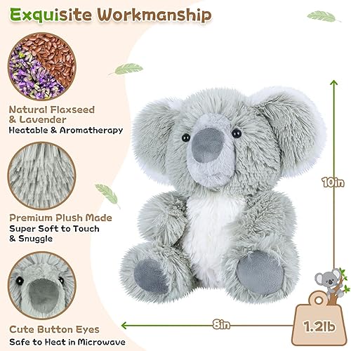 Miniatura 3 de SuzziPals Warming Koala - Animales de peluche para microondas, almohadilla térmica para calambres menstruales, alivio del dolor y el estrés,