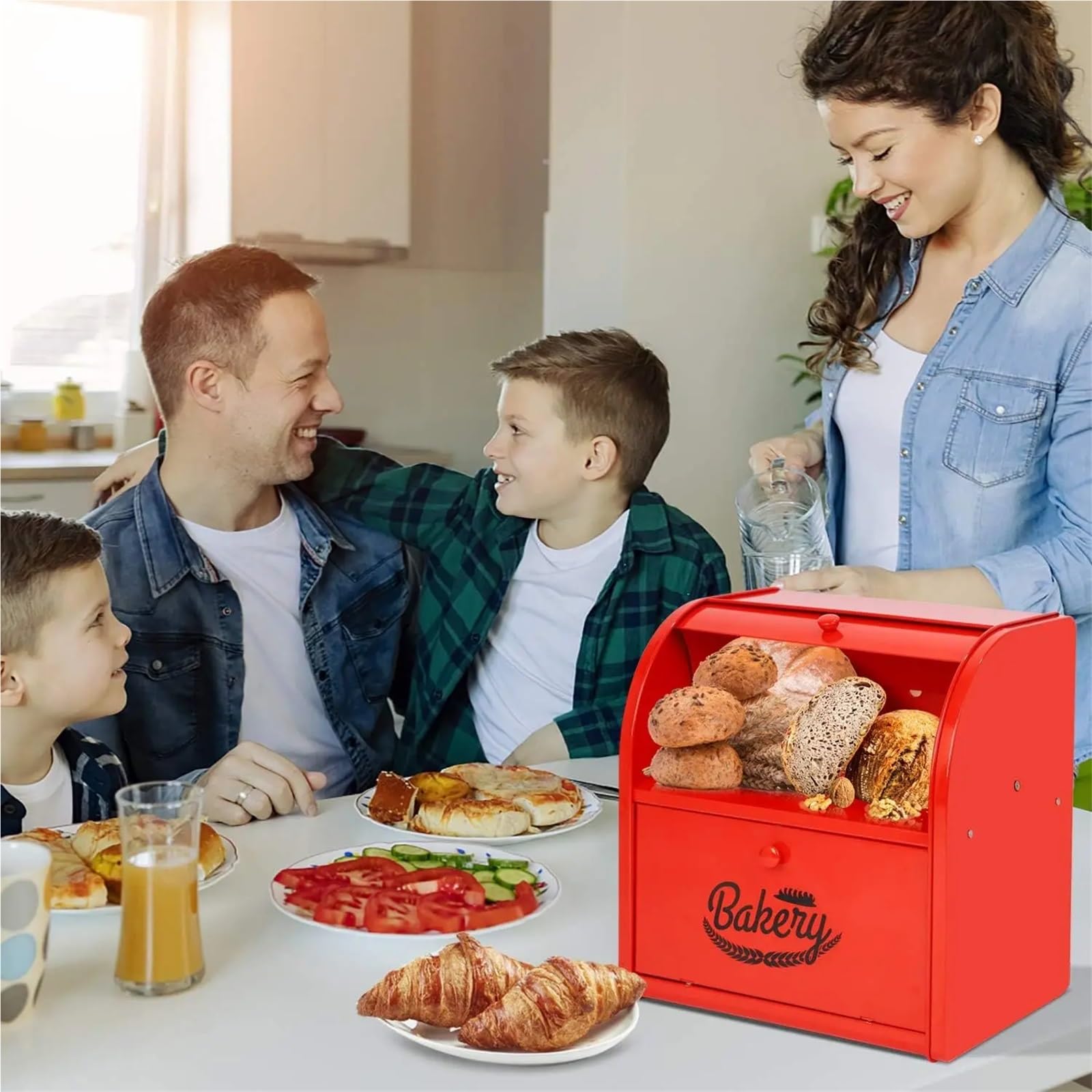 Caja de almacenamiento pan metal 2 niveles Para Pan