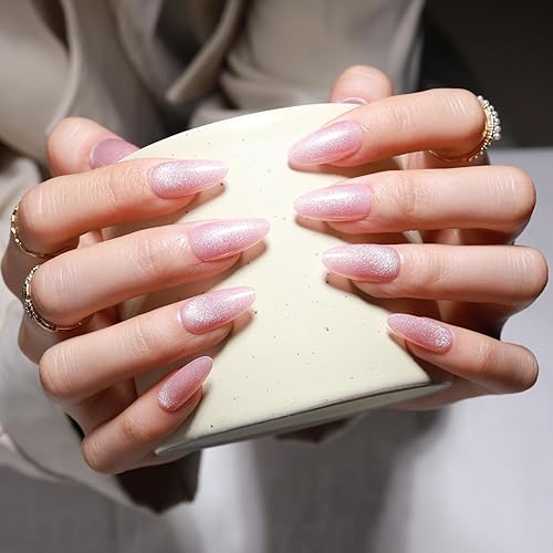 Miniatura 109 de Uñas postizas rojas a presión, uñas postizas medianas de almendra, uñas acrílicas brillantes, uñas postizas de cobertura completa con diseño