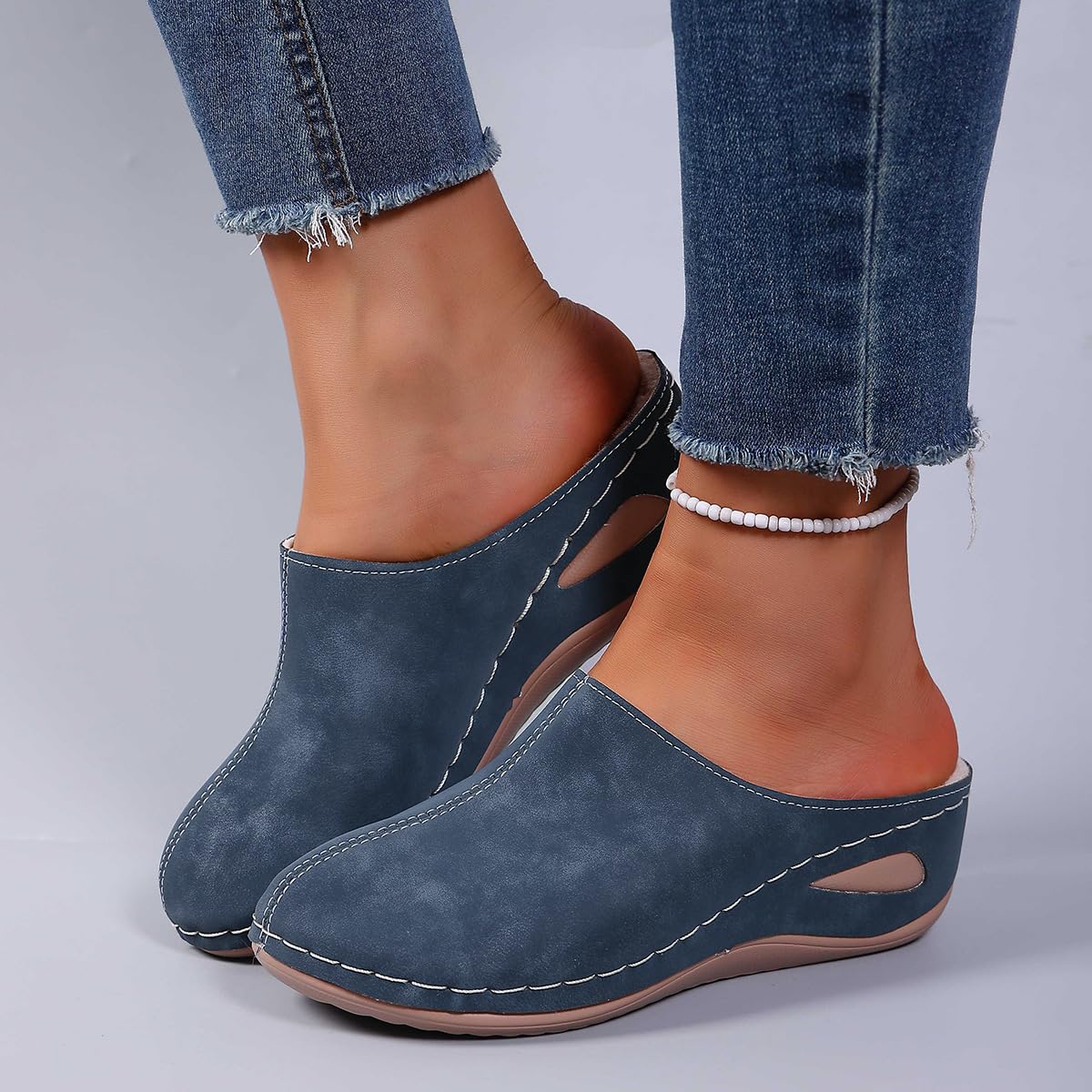 Zuecos con forro de piel para mujer, con plataforma de cuña cómoda, cálidas, para invierno, acogedoras, de ajuste ancho, de gamuza sin espalda