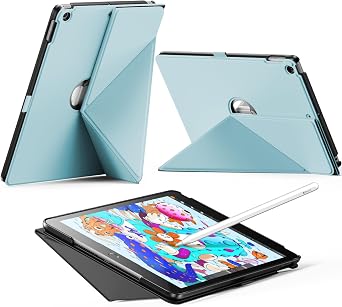 INFILAND Case for iPad 10.2 Inch 9th/8th/7th Generation, Slim Foldable Book-Style Cover with Horizontal and Vertical Stand, Protective Case for iPad 10.2 2021/2020/2019 Sky Blue