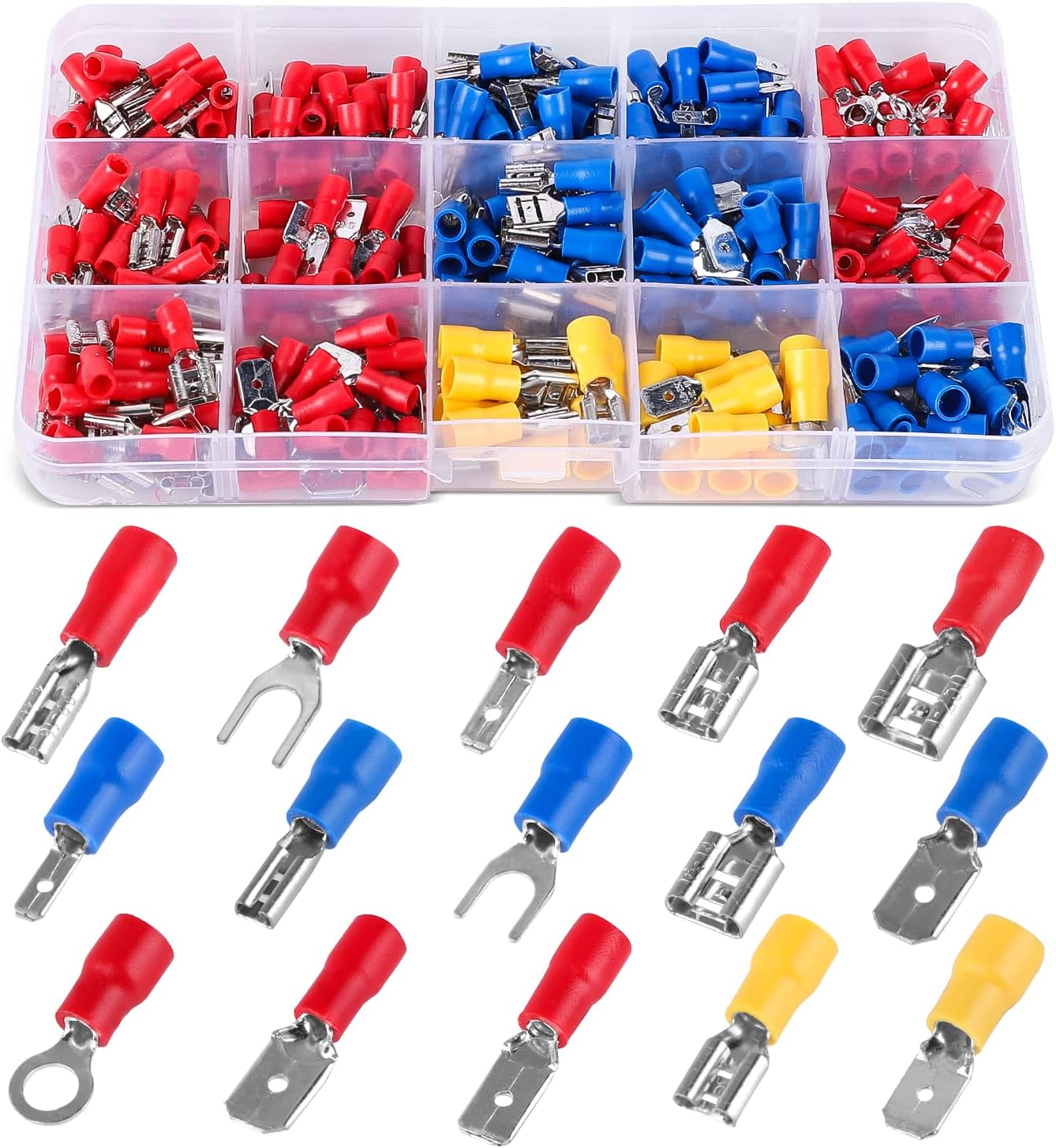 LISOPO 320-Piece Cable Lugs Set, Crimp Terminal Flat Connector Blade Receptacles and Fork Terminals Connectors Insulated Cable Lugs Crimping Connectors Terminals Butt Connector Crimp Connector Set