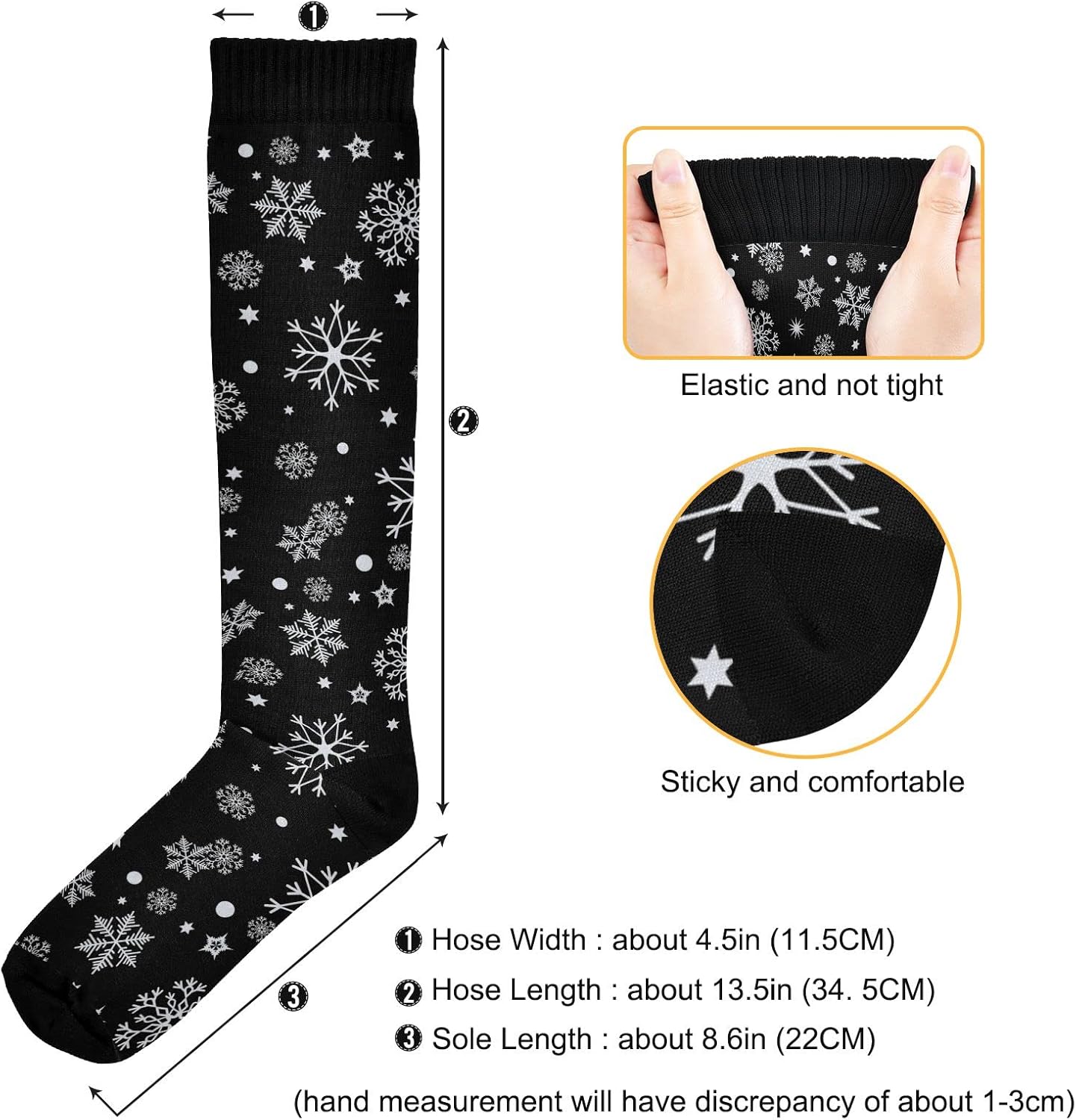Kigai Knee High Socks Christmas Black Snowflake Compression Sock 1 Pair Casual Athletic Tube Socks for Soccer Women Men Medical Nurse Warm Stockings, 20-30mmHg - Image 3
