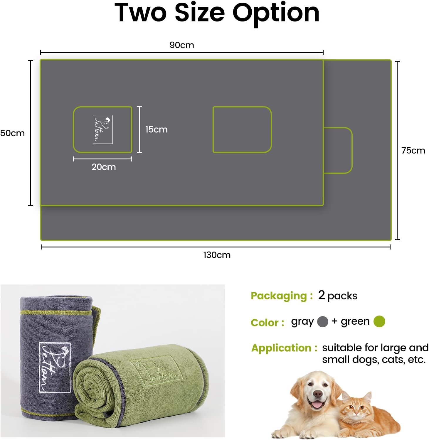 PETTOM 2 Pcs Dog Towel Quick Drying Absorbent Microfiber Dog Towel Artero, Bath Towels with Pockets for Small, Medium and Large Dogs, 90 x 50 cm 6