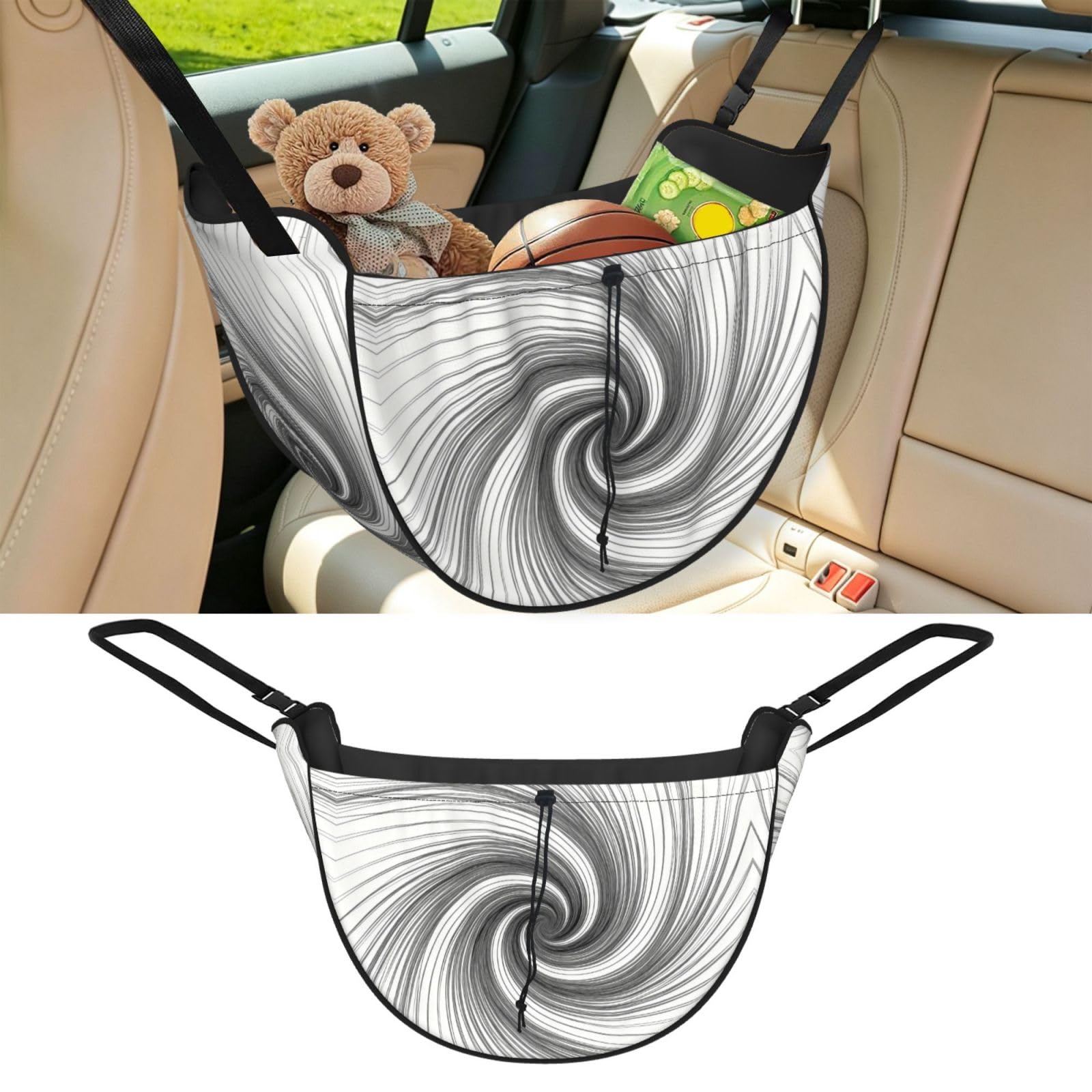 Cntdbu Black Spiral Line Art Car Seat Organizer-Backseat Storage Bag For Travel