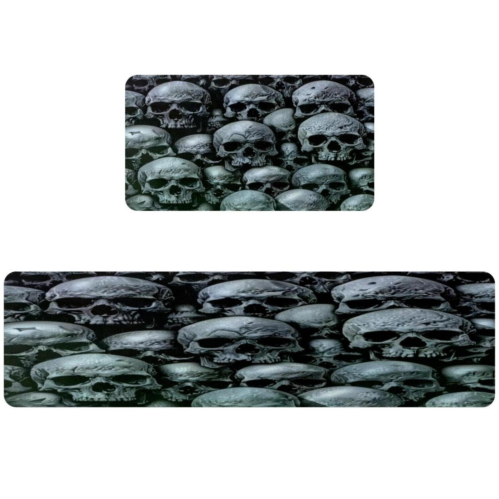 Tapete de cocina de 2 piezas con calaveras humanas alfombrillas lavables