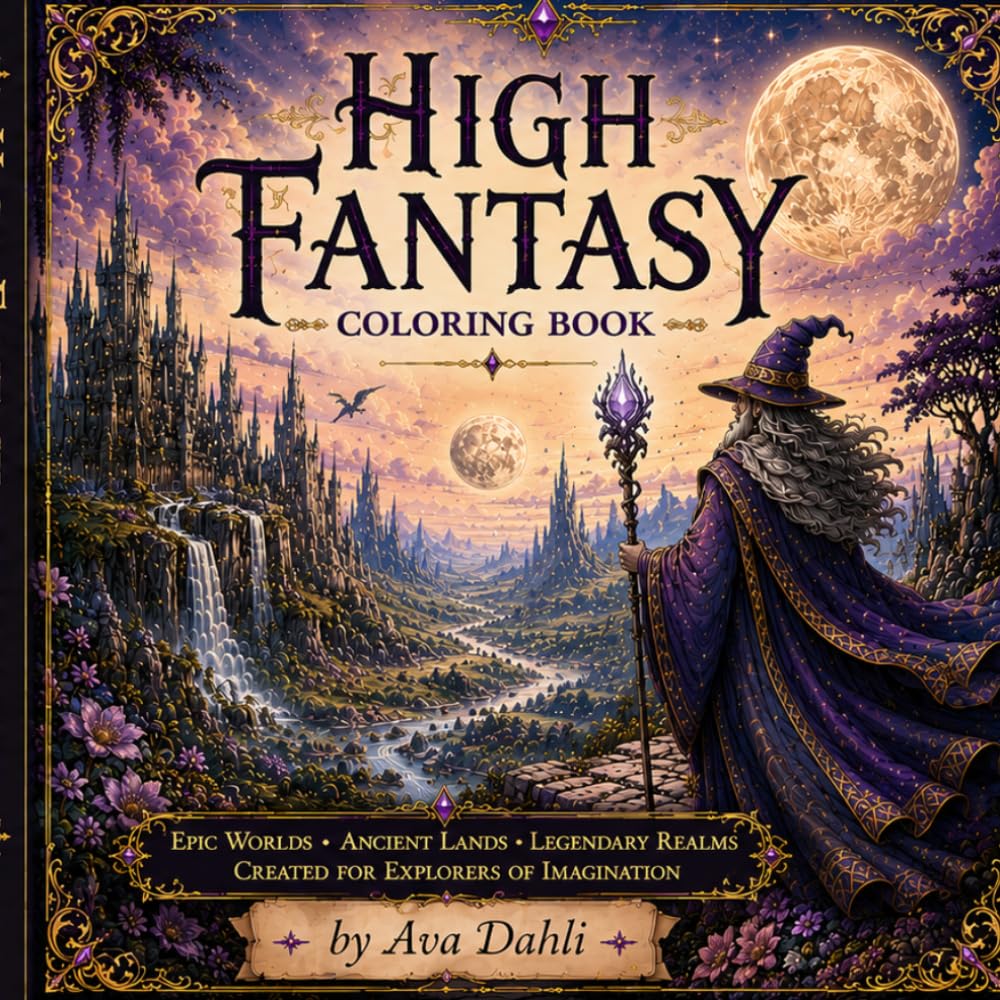 High Fantasy Coloring Book for Adults: Dark Wizards, Enchanted Castles, Magical Realms & Epic Fantasy Landscapes Stress Relief Anxiety: 26 Intricate ... Moonlit Worlds, and Mythical Adventures
