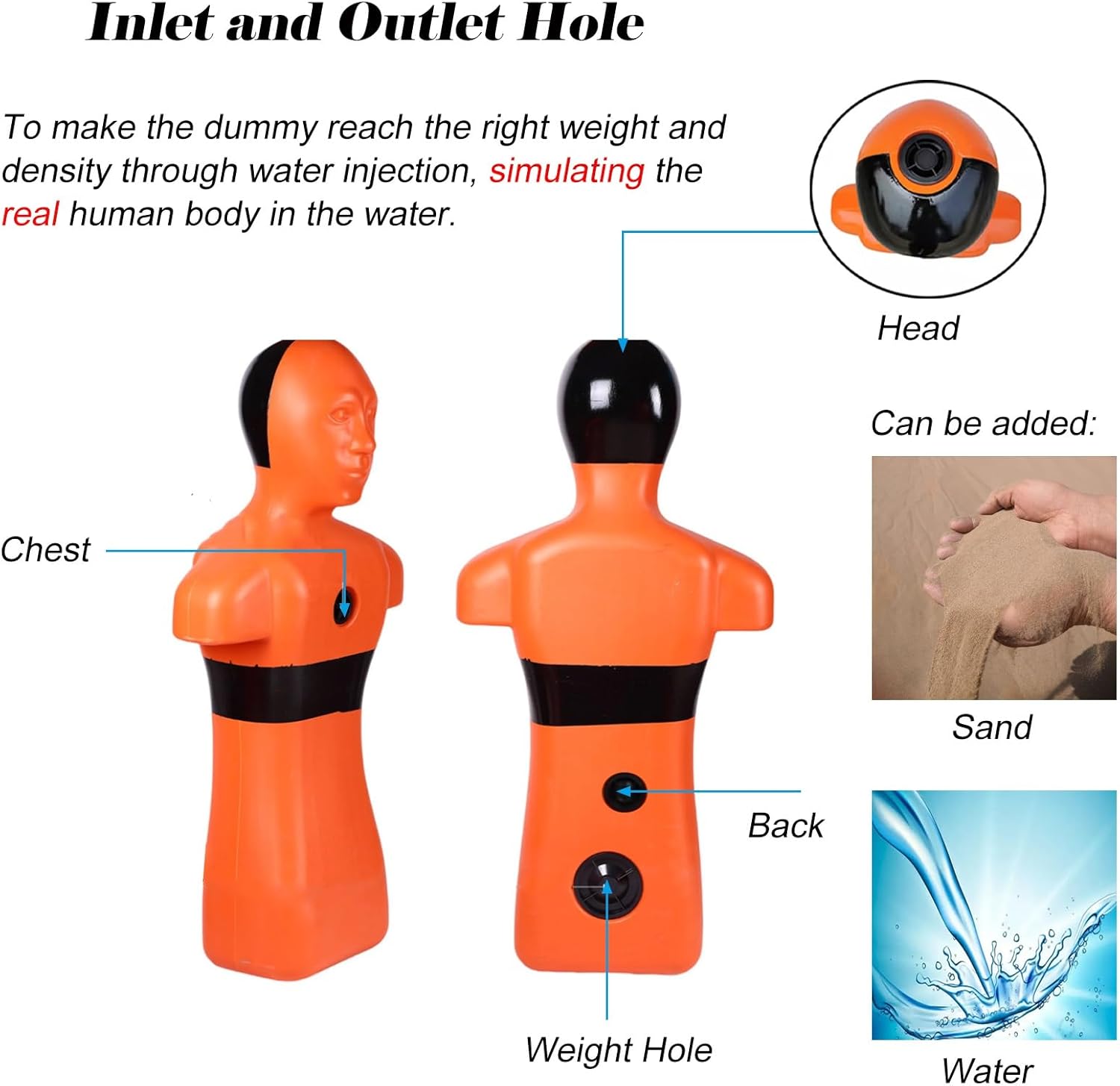Water Rescue Dummy for Drowning Prevention | Pool, Beach & River Training | Fire Drill Model with Rapid Drainage & 3 Water Injection Holes for Realistic Simulation