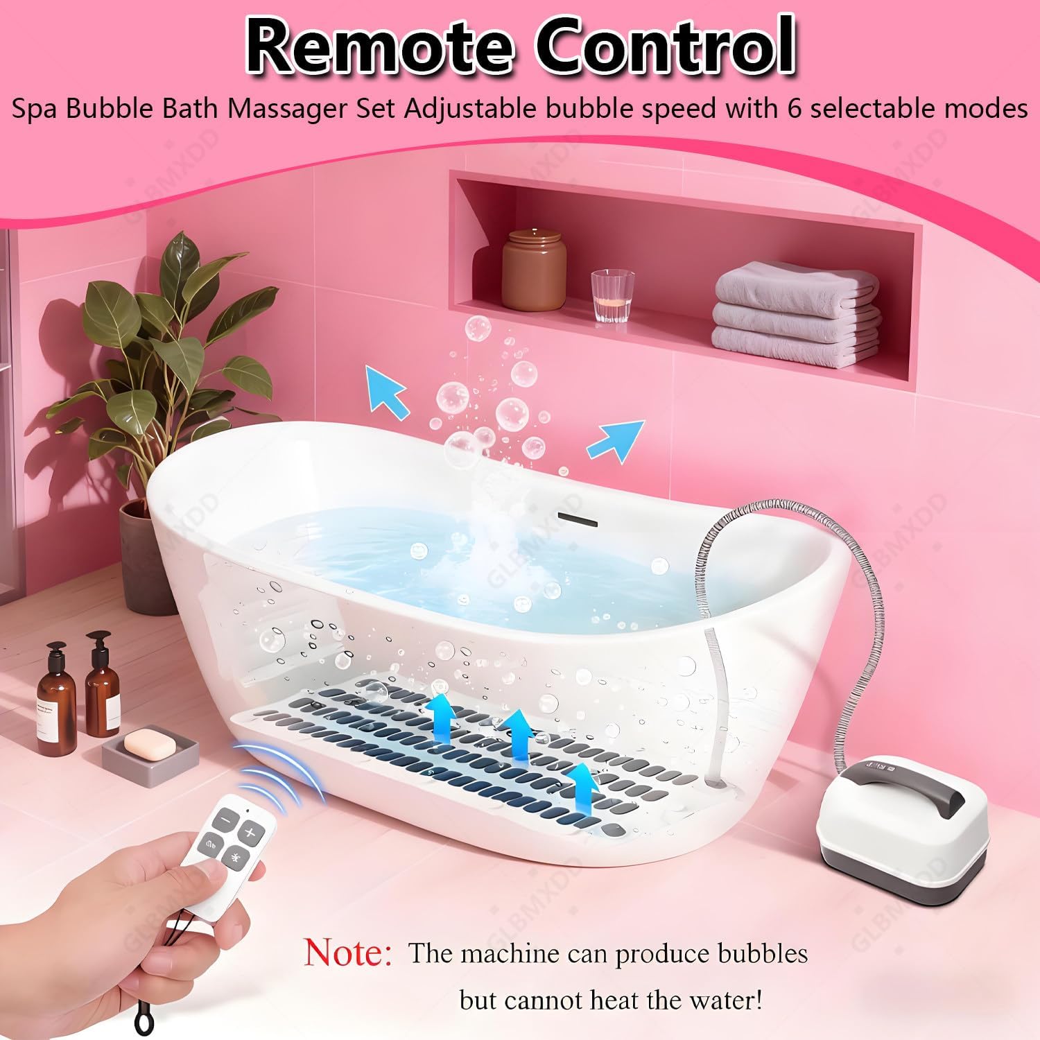 Bathtub Bubble Mat,Bathtub Mat with Air Massage,Bath Spa Massage Mat,6-Speed Bubbles, Remote Control & Non-Slip Suction Cups for Home Relaxation Regular114cm