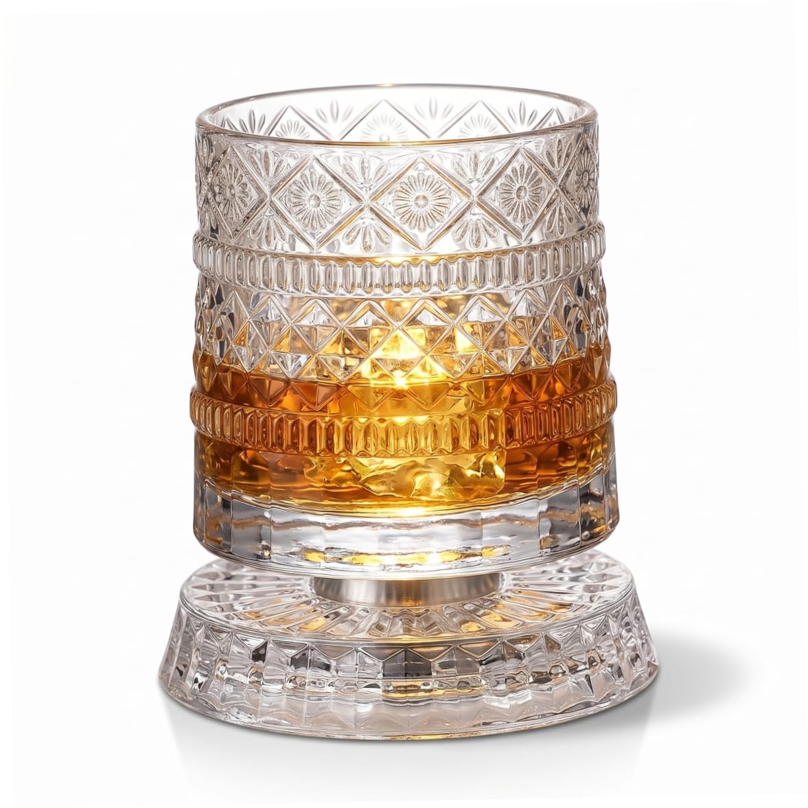 Verres à whisky rotatifs, verre à whisky en cristal de luxe, verre cocktail rotatif texturé en diamant étoilé de 300 ml pour Ktv et bar domicile.