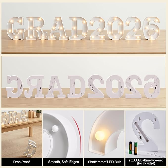 Decoraciones de graduación 2026 - 8 letras LED para mesa y pared miniatura 6