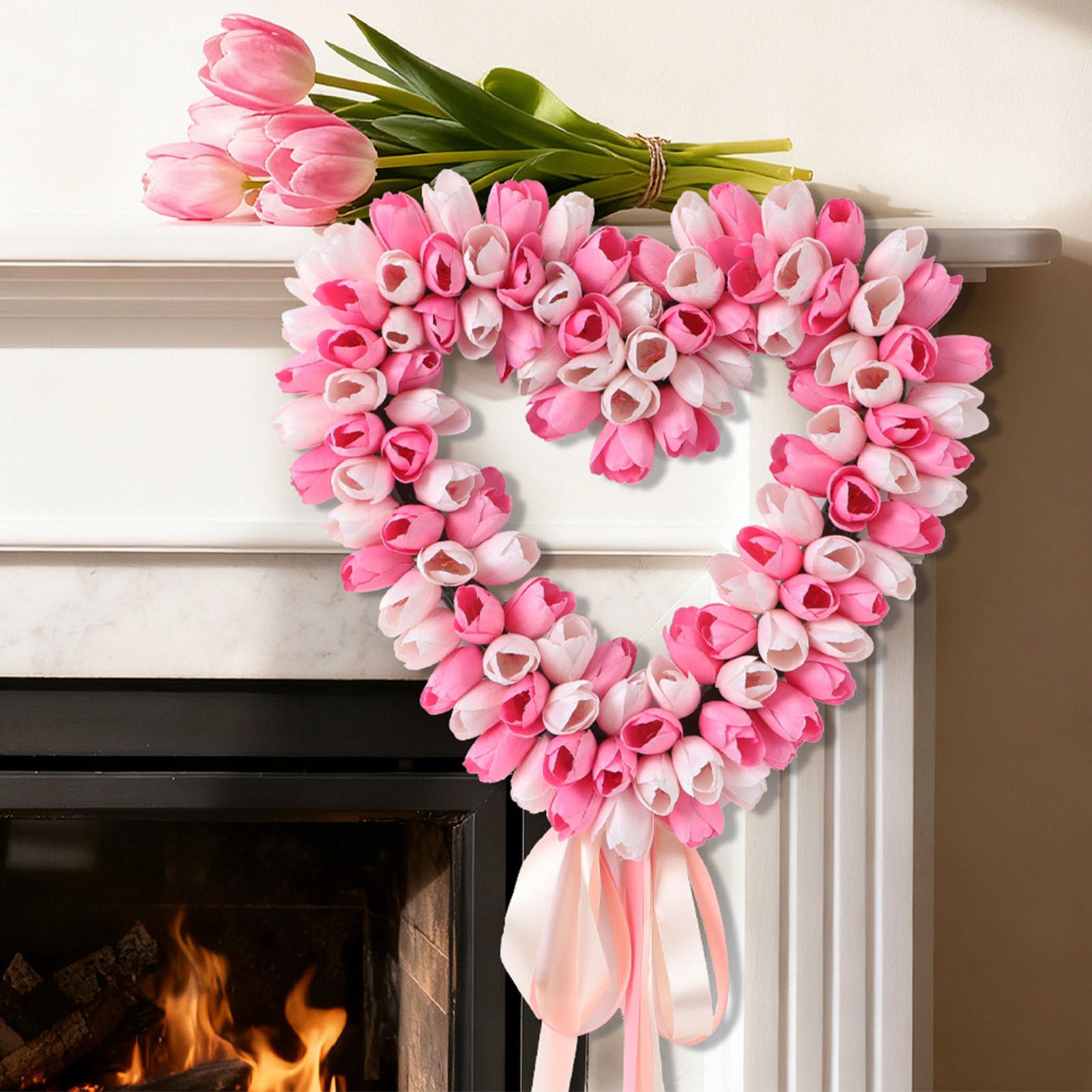 Naroote Ghiera a Forma di Cuore, Fiori Artificiali Primaverili (PINK) | Plastica, Senza Manutenzione, Anti-Sbiadimento, Uso Interno Esterno, per Matrimonio, Anniversario, Festa