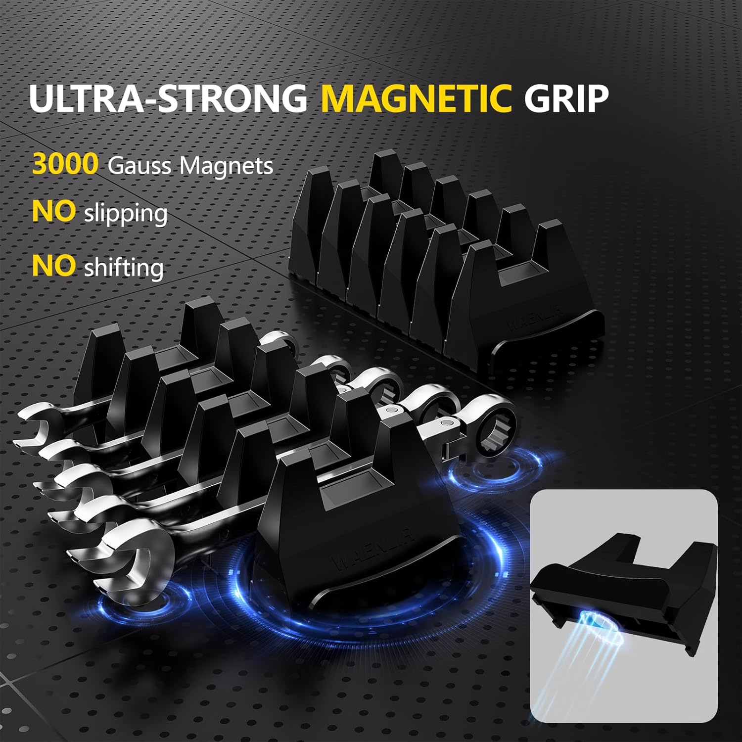 WAENLIR 48PCS Magnetic Modular Wrench Organizer Set-Tool Drawer Storage Rack with Metric&SAE Labels, Wrench Holder with Magnet, Perfect Tool Gift for Men, father, boyfriend, DIYers & Mechanics (Black) - Image 2