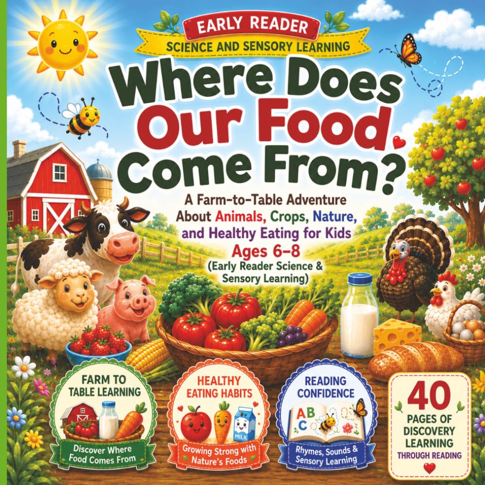 Where Does Our Food Come From?: A Farm-to-Table Adventure About Animals, Crops, Nature, and Healthy Eating for Kids Ages 6–8 (Early Reader Science & Sensory Learning)